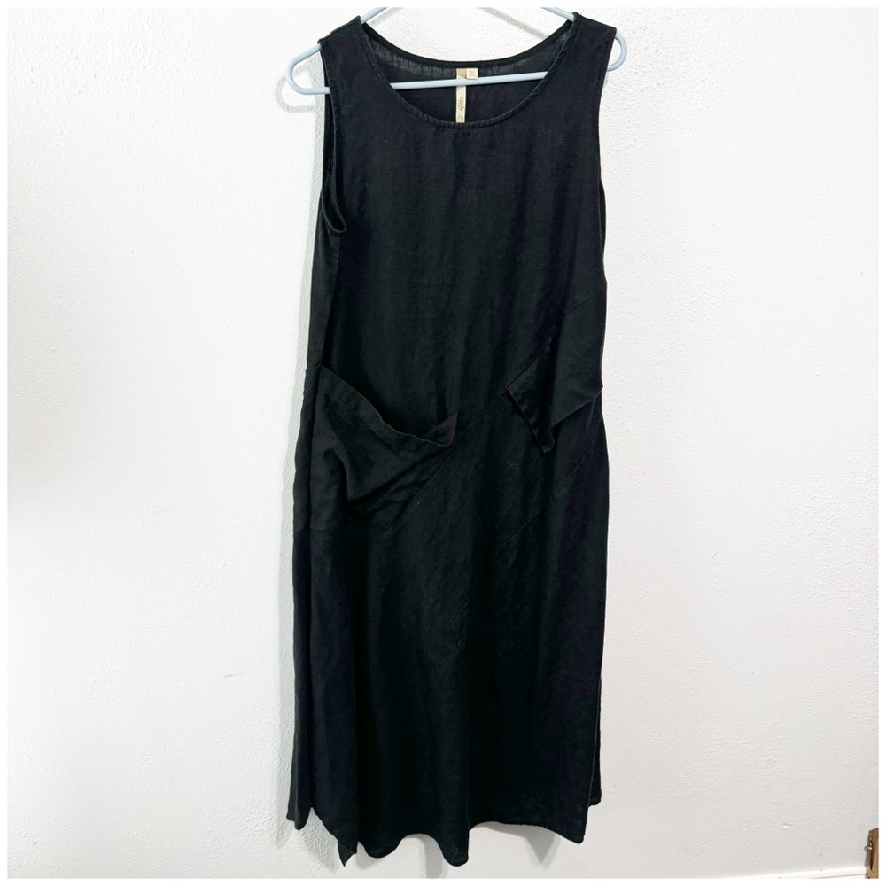 Comfy USA black linen lagenlook dress med